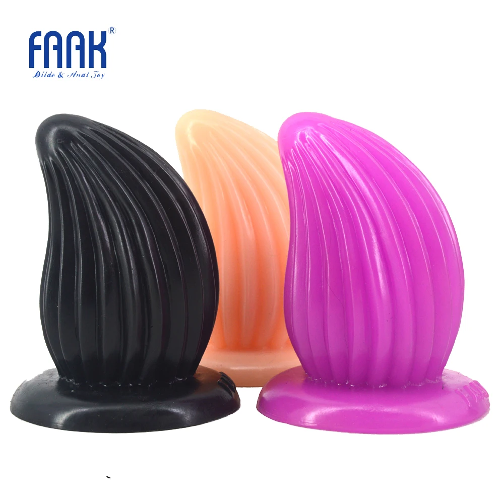 FAAK Newest anal plug with suction cup ribbed surface anal dildo shell design curved butt plug lesbian gay masturbate sex toys