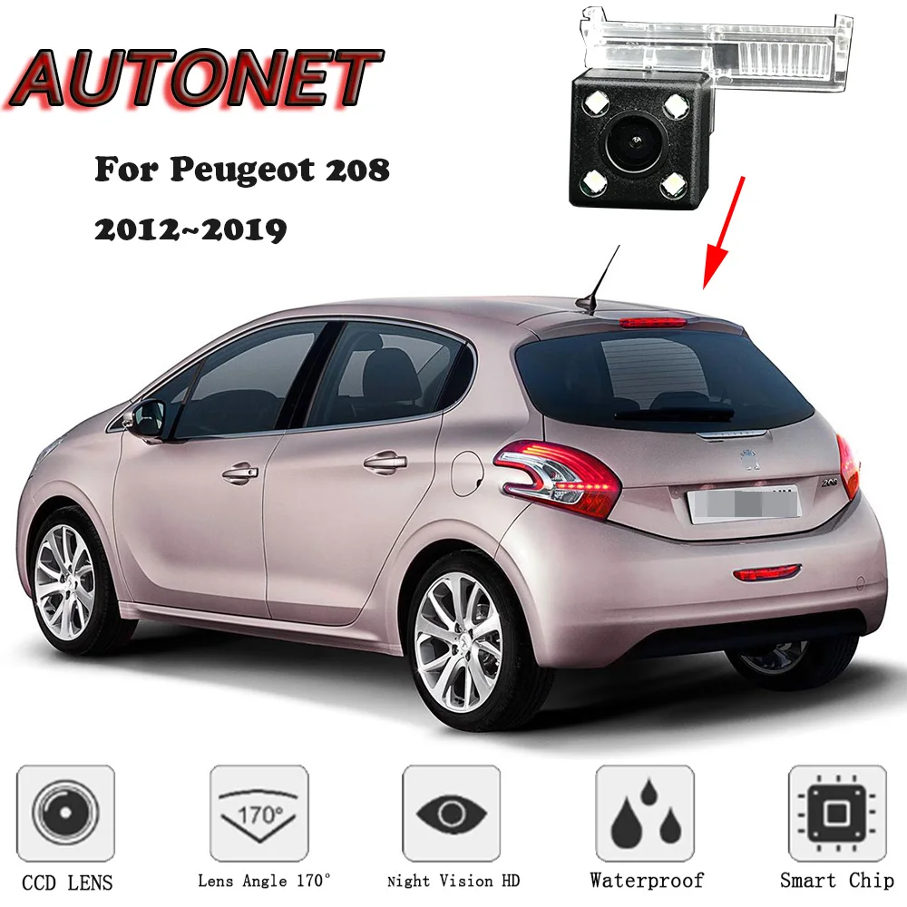 

Камера заднего вида AUTONET HD с ночным видением для Peugeot 208 2012 2013 2014 2015 2016 2017, оригинальная камера с отверстием/номерным знаком