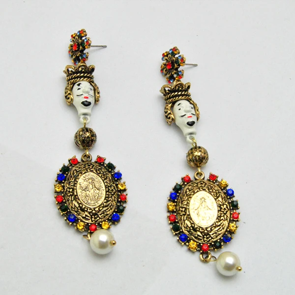 Baroque Vintage Fashion Vintage crystal colors Pearl Dangle Long Tassel Pendant Retro Statement Earring Women Party Earrings