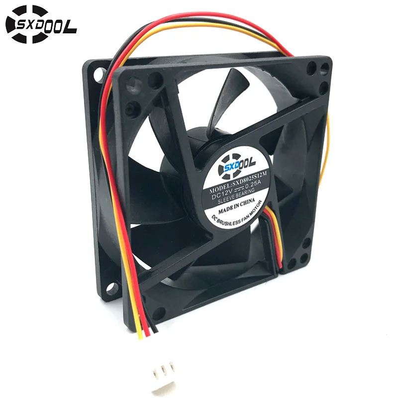 

Computer Cooling Fan 80mm 12V SXDOOL SXD8025S12M 80*80*25mm DC Brushless Cooler 0.25A(rated 0.35A) 3P Server Inverter PC Case