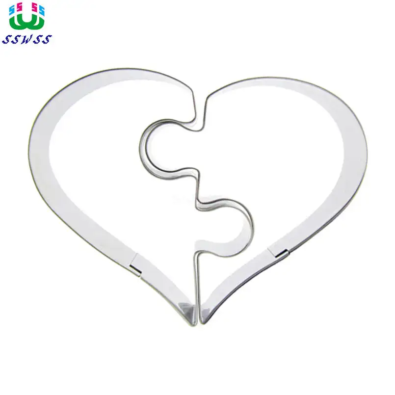 Two Hearts Together Love Puzzles Shape Cookie Cutter Biscuit Press Stamp Embosser Sugar Pasty Cake DIY Baking Mould