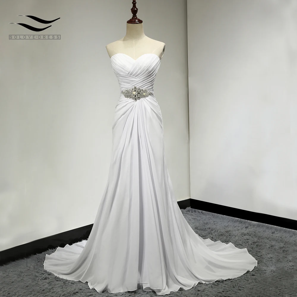 

Solovedress A Line Soft Chiffon Beach Wedding Dress Vintage Cheap 2019 White Bridal Gown Casamento Vestidos De Novia SLD-W003