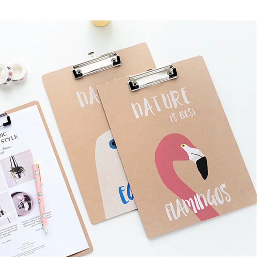 

Free Shipping 4pcs/lot A4 MDF Clipboard with Hook Lovely Flamingos Writing pad File/menu clipboard with plate clip office supply