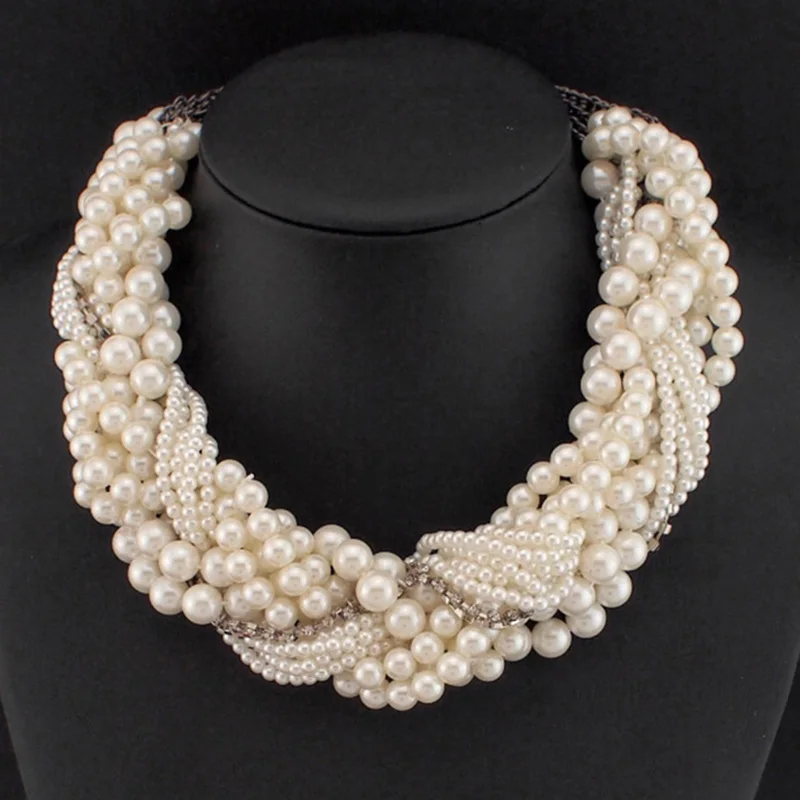 Chunky Imitation Pearl Necklace Women Handmade Fashion Rhinestones Collar Chokers Necklaces Statement Jewelry Bijoux MANILAI