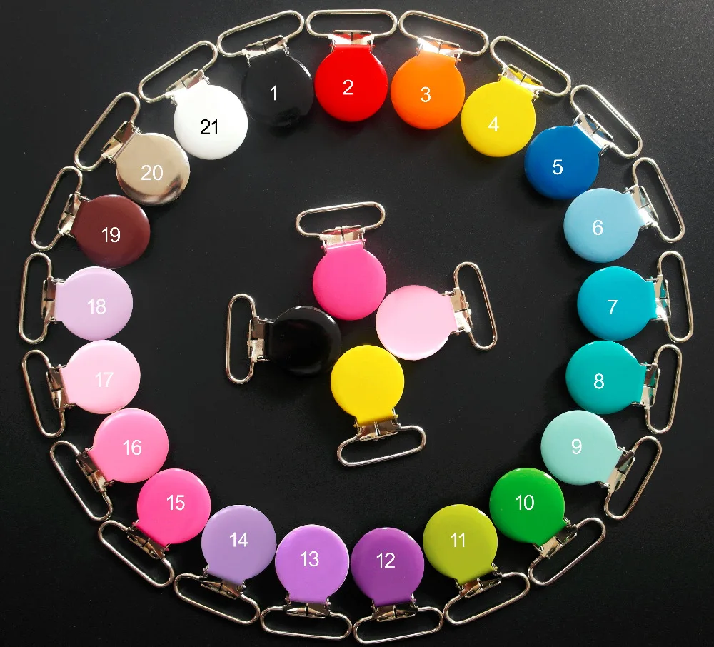 Free Shipping 21 pcs Round Top Enamel Metal Suspender Clip wholesale Suspender / Pacifier Clips Suppliers & Manufacturers