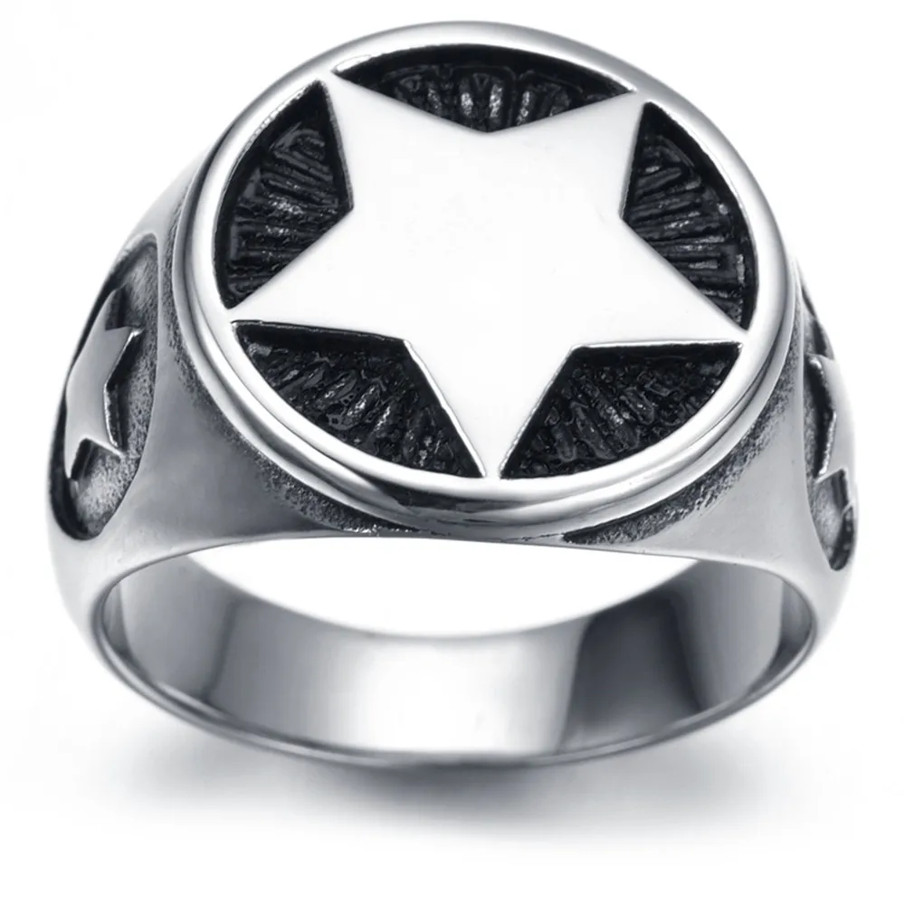 Star Titanium Steel Rings Jewelry Men Fashion Punk Rings