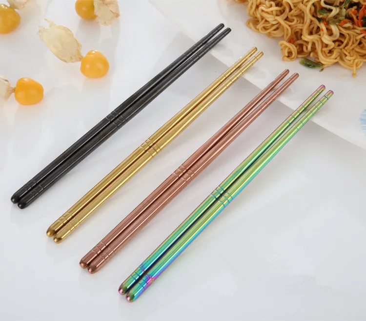 1Pair New Rainbow Chopsticks 22.5cm Mirror Polished Food Grade Top 304 Stainless Steel Korean Chopstick Sushi Sticks PI 003