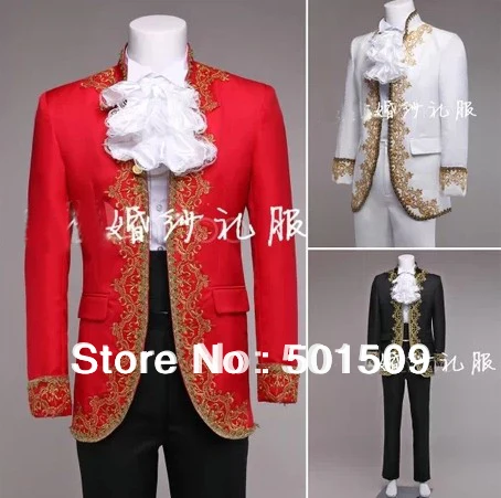 Free ship mens period embroidery jacket with pants Medieval Renaissance stage performance /Prince charming fairy tale William