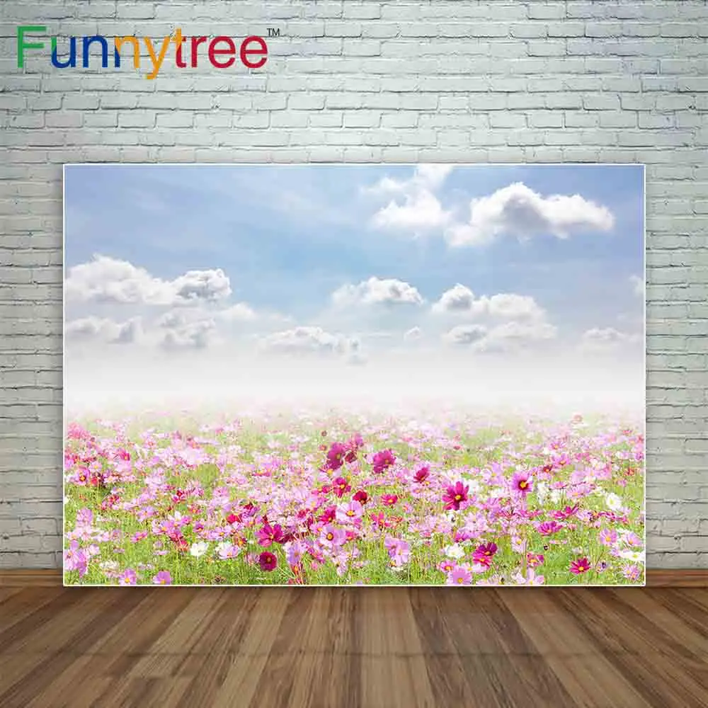 Funnytree photography backdropsunfocused cosmos flowers  sky natural Flower Sea  photocall studio funds fond studio photo