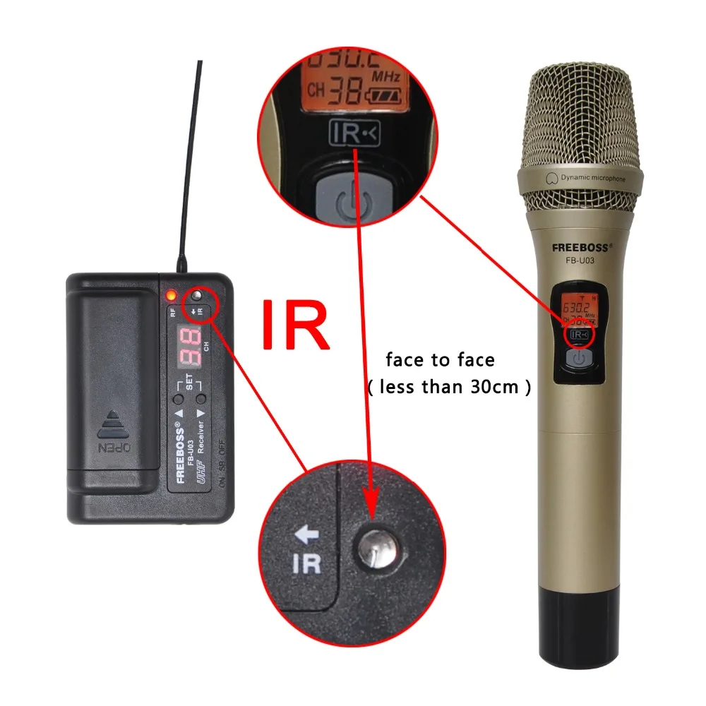 FREEBOSS FB-U03-2M 1 Way 100 channel Metal Handheld Transmitter Wireless Microphone Camera Microphone Party Karaoke Microphone