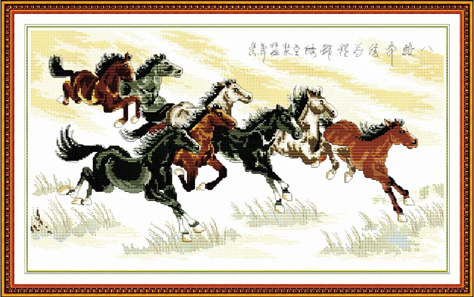 Eight steeds picture(1) cross stitch kit Chinese counted stamped 14ct 11ct hand embroidery DIY handmade needlework supplies bag