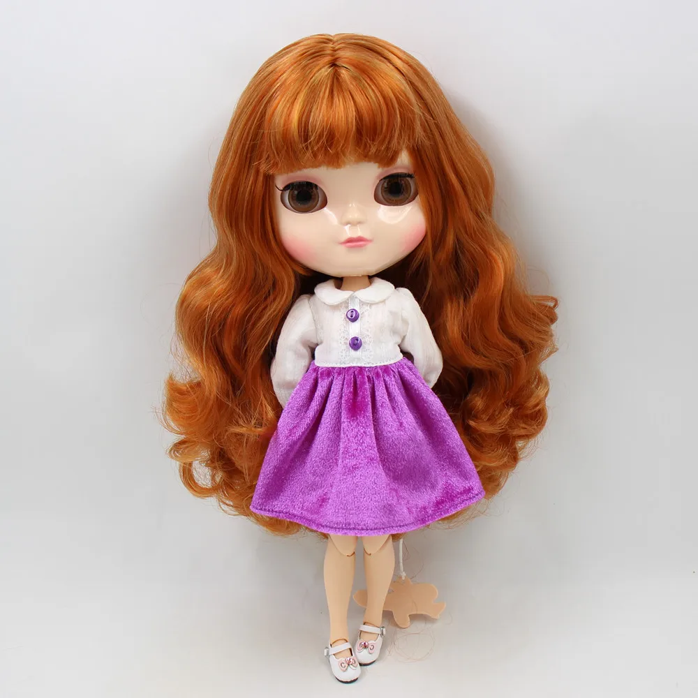 ICY nude DOLL small breast azone joint body brown mix gloden curly hair with bangs natural skin 30cm with hand set No.764A1207