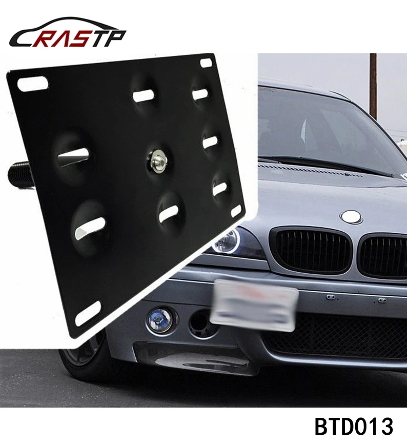 RASTP - Auto Black Front Bumper Tow Hook License Plate Mounting Bracket Holder RS-BTD013