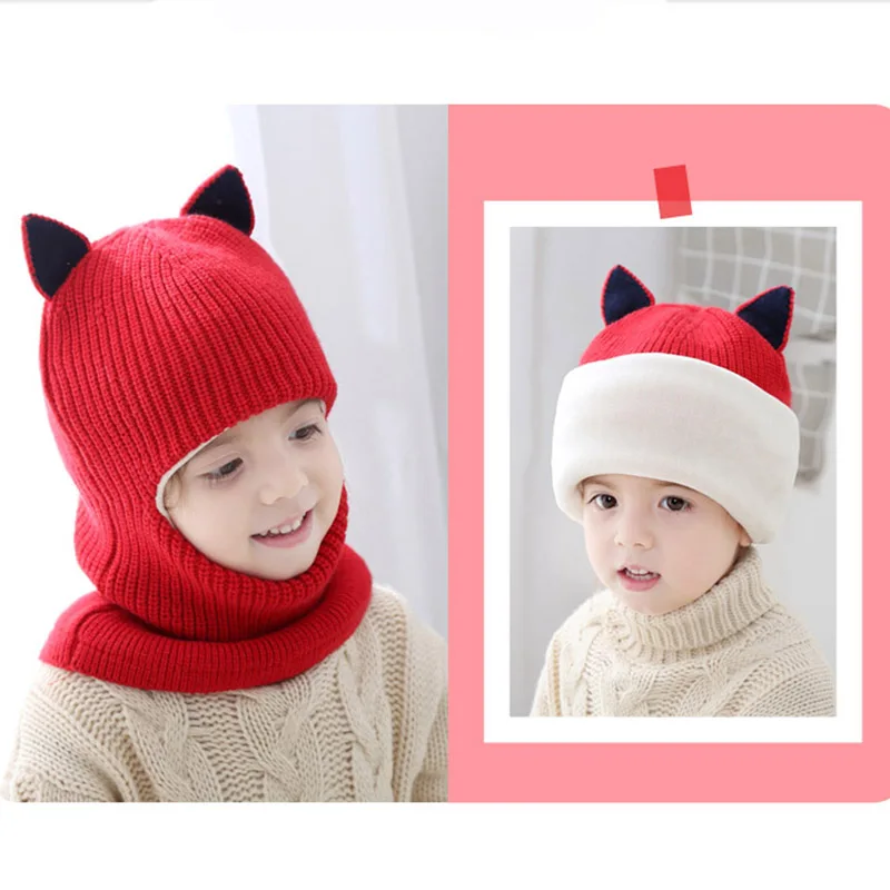 MAERSHEI 2022 new baby girl winter hat warm and velvet Beanies Knitted Cap Kids Balaclava Mask Hats Gorras