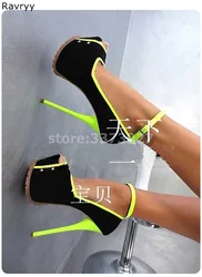 Nero Donna di alta tacco peep Toe tallone della piattaforma Sexy Pompe tacco Sottile femminile pattini di vestito tacchi a spillo OL giallo fibbia