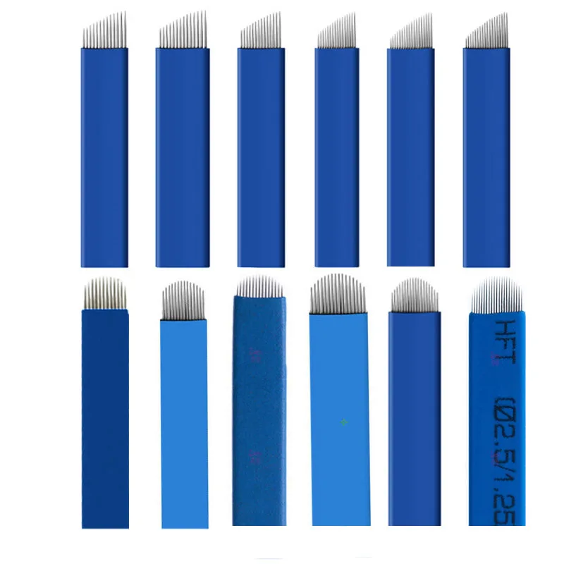 Blue 50pcs Flex 7/9/111/12/13/14/15 Microblading Blades Eyebrow Tattoo Needles Sobrancelha Needles Tatuagem Lamina Microblade