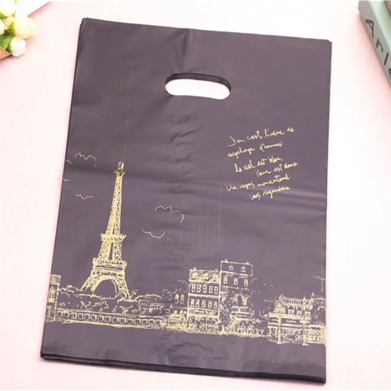 Hot Sale Wholesale 100pcs/lot 30*40cm Luxury Vintage Eiffel Tower Packaging Bags Large Plastic Sacchetti Regalo