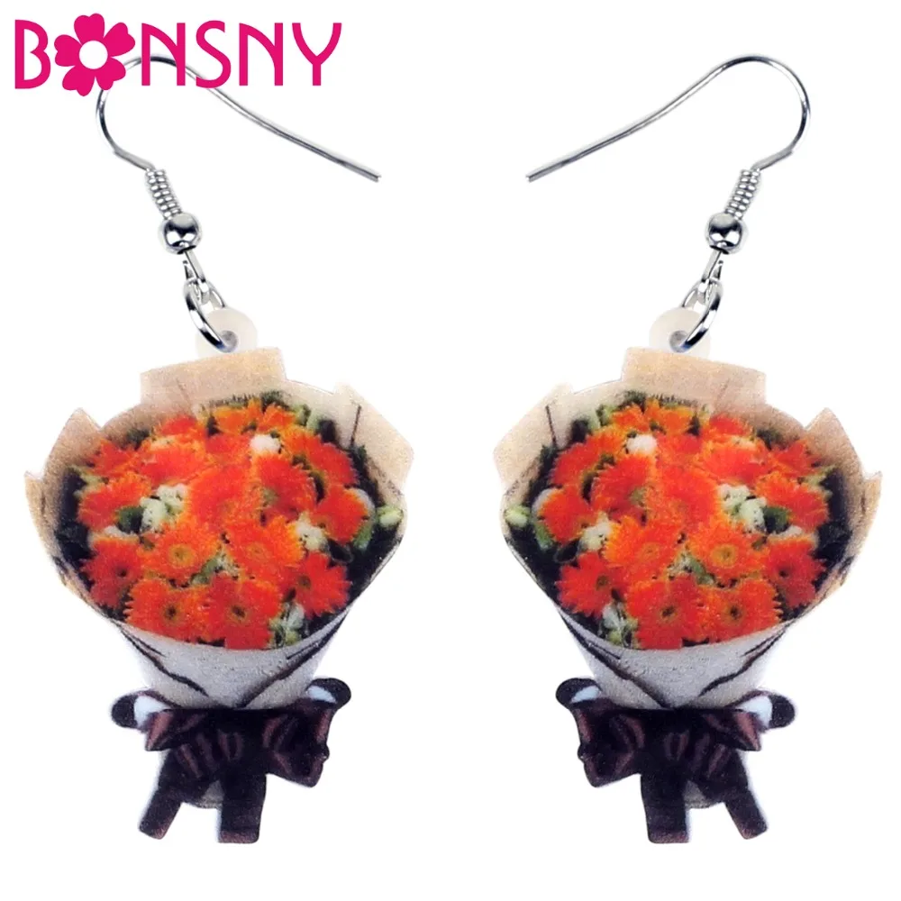 

Bonsny Acrylic Elegant Chrysanthemum Flower Bouquet Posy Earrings Drop Dangle Cute Plant Jewelry For Women Girls Gift Wholesale