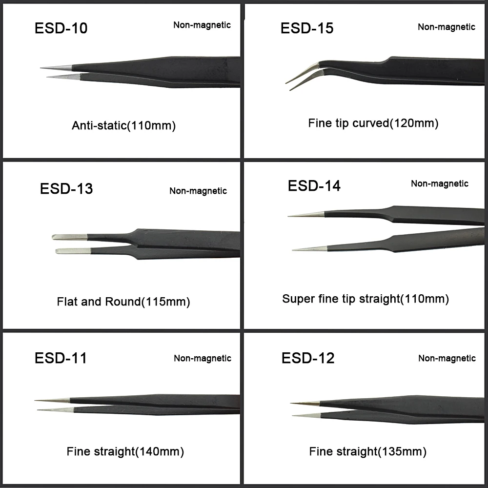 NEWACALOX-ESD مكافحة ساكنة مكافحة المغناطيسي الفولاذ المقاوم للصدأ الملقط مجموعة للإلكترونيات ، أداة إصلاح الهاتف ، غير قابلة للتآكل ، 6 قطعة لكل مجموعة