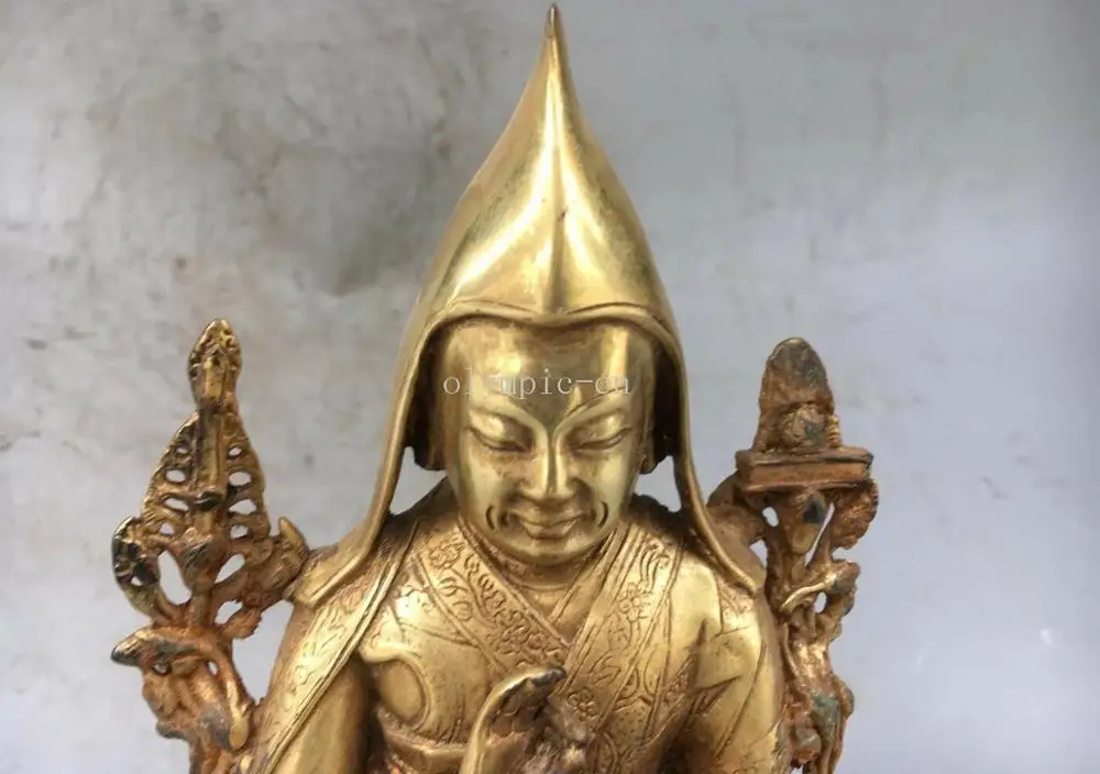 8'' bronze gild gold carvings tibetan buddhism Guru Tsongkhapa buddha statue