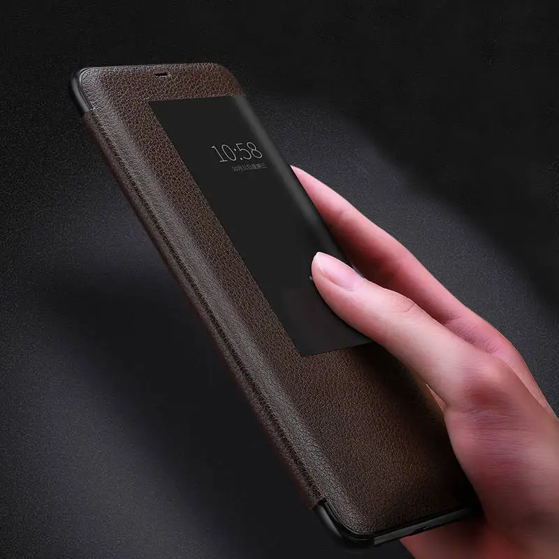 Genuine Leather Case For Huawei Mate 20 Pro Case Intelligent Wakeup Cover Window View Coque For Mate 20Pro Case Fundas