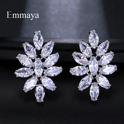 Emmaya Fashion Brand AAA Cubic Zircon Flower Shape  Earrings for Women White Blue Colors Crystal Wedding Jewelry Gift Brinco