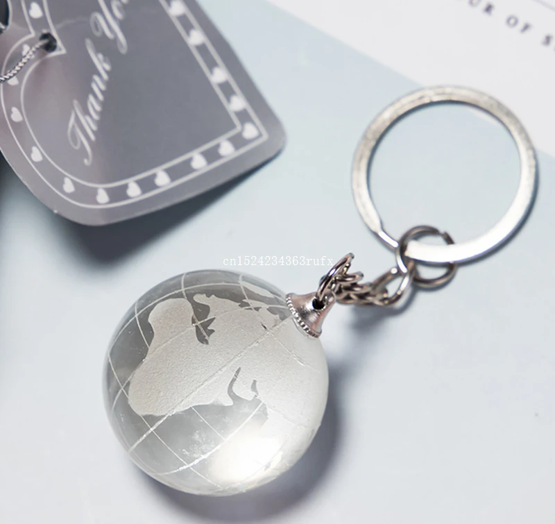 100pcs Crystal Glass Globe Keychain Wedding Favors Destination Ball Keychains Bridal Shower Favor Party Giveaways For Guest