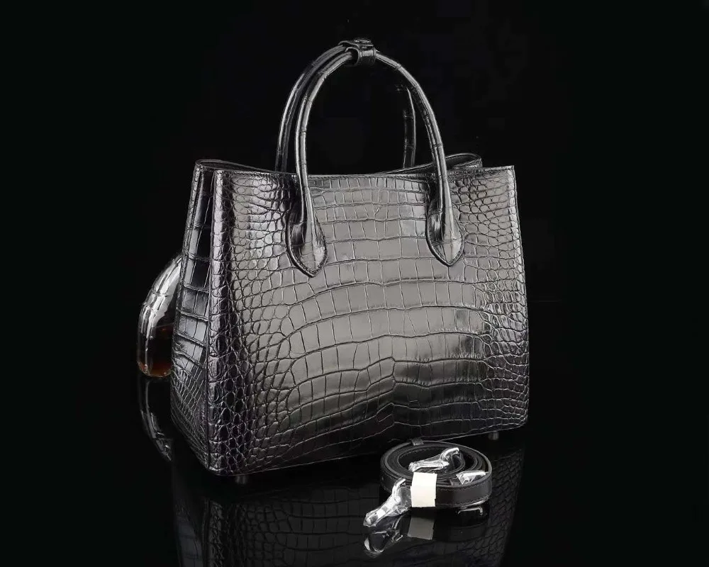 2018 latest top luxury quality real genuine crocodile belly skin women tote handbag silver metal top handle bag red