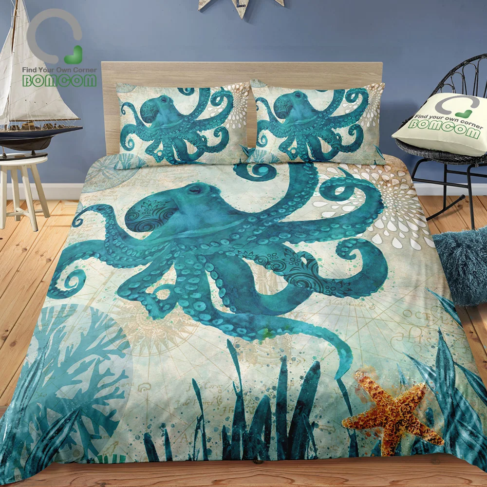 

BOMCOM 3D Digital Printing Bedding Set The Monterey Bay Octopus Bedding Set Duvet Cover Set 100% Microfiber