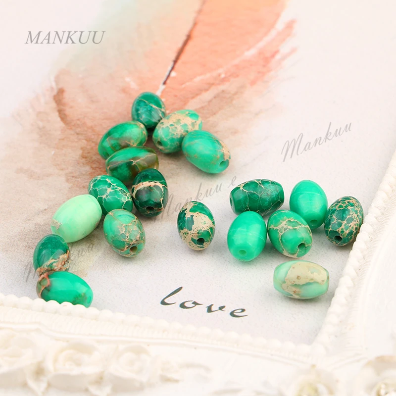 Natural Stone Green Rice Beads Sea Sediment Jaspers Imperial Beads DIY Jewelry Finding Accessories for Necklace Bracelet Making