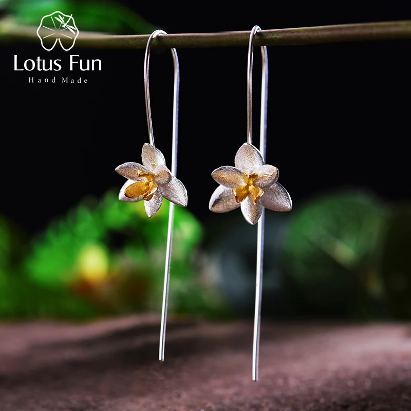 

Lotus Fun, настоящее серебро 925 пробы, натуральные оригинальные ювелирные изделия ручной работы, милые цветущие цветы, модные серьги-капли для женщин