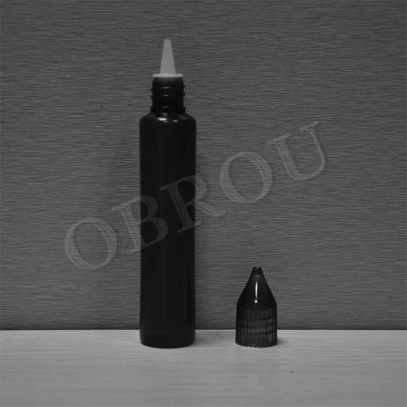 

Free shipping obrou 500pcs 30ml Pen Shape Bottles Liquid Bottle Black Plastic Empty pen style dropper bottle