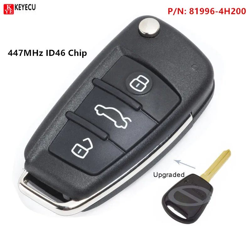 Keyecu Upgraded Folding Remote Key Fob 447MHz ID46 chip for Kia Pride 2003-2007 & Hyundai H-1 Starex 2003-2007 P/N: 81996-4H200