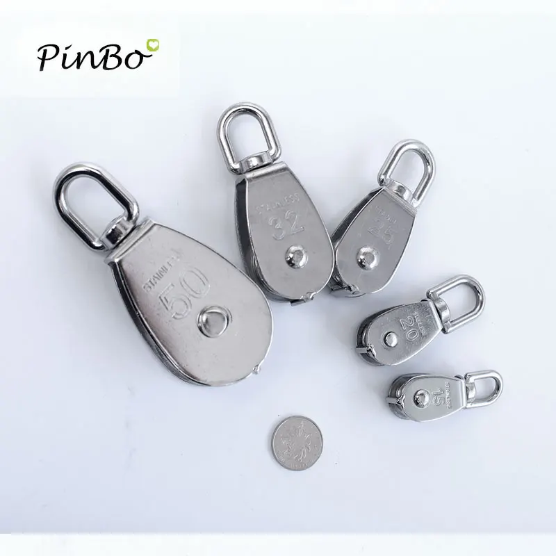 1pcs M15 Stainless Steel 304 Single Pulley Block Chain Traction Wheel Swivel Lifting Rope without bearing