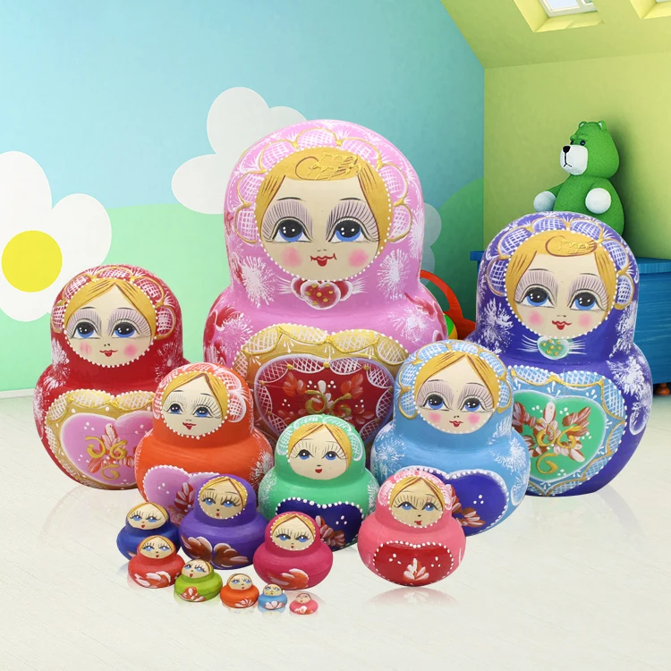 15pcs/set Russian Wooden Dolls 15 Layer Dry Basswood Handmade Matryoshka Doll Nesting Toys Kid Gift Nesting Toys