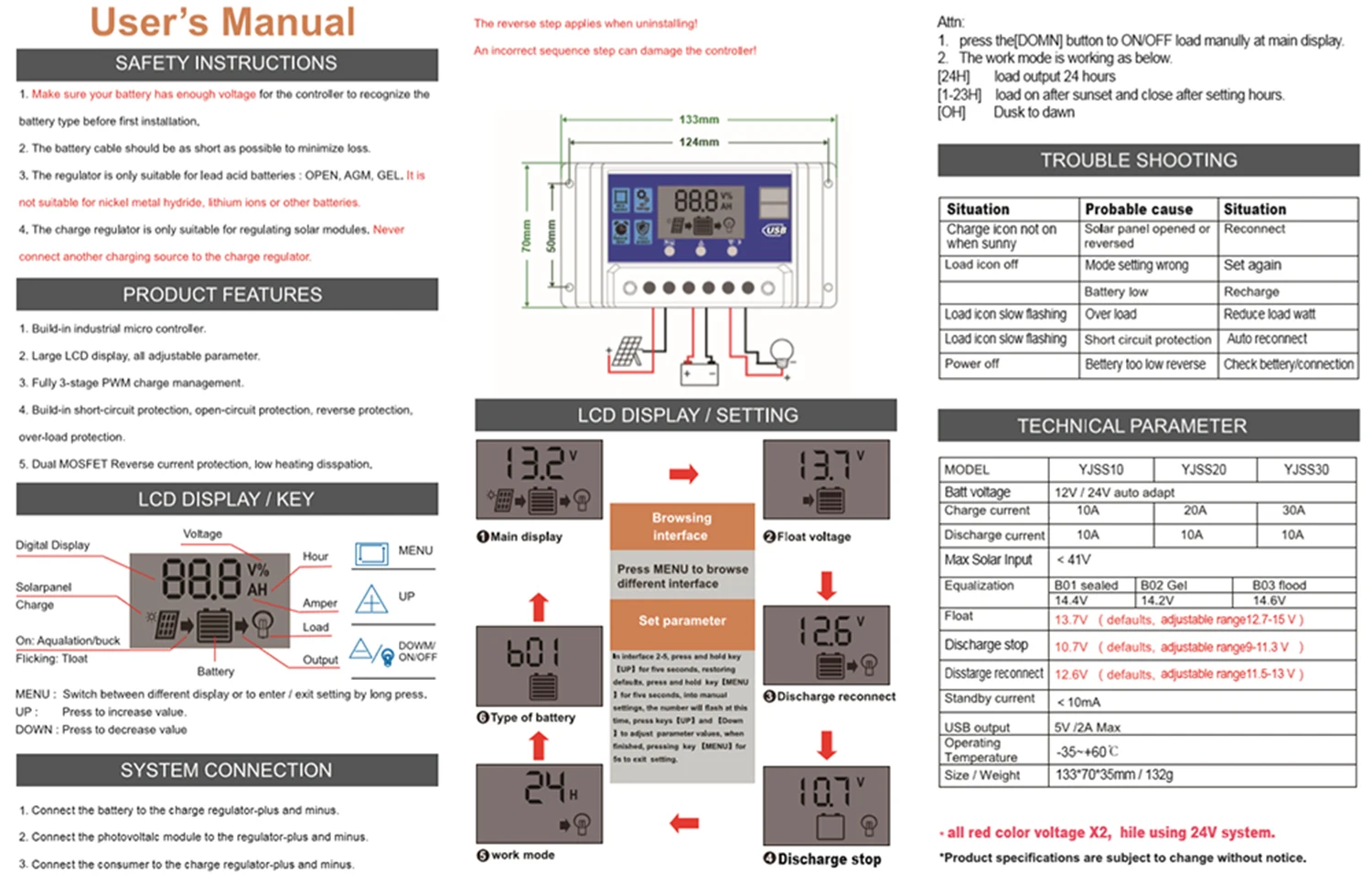 Solar Charger Controller ソーラーパネルキット,ソーラーバッテリー用インテリジェントレギュレーター,デュアルUSBポート,12v/24v,pwm液晶ディスプレイ,2xpvケーブル,20a
