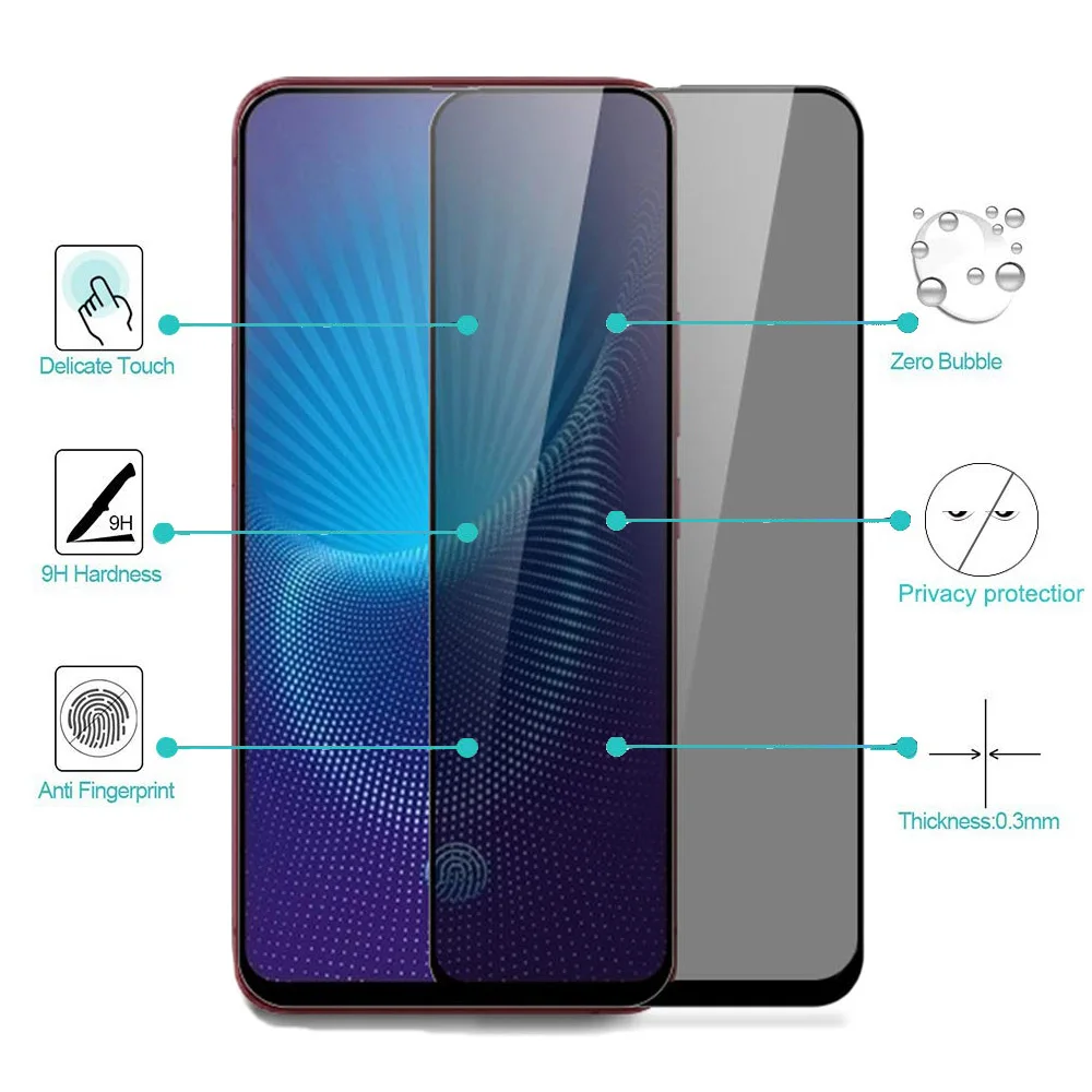 واقي شاشة كامل الخصوصية لهاتف هواوي P Smart Pro 2019 2020 2021 Smart Z Smart Plus مضاد للتجسس ومضاد للوهج 9H من الزجاج المقسى