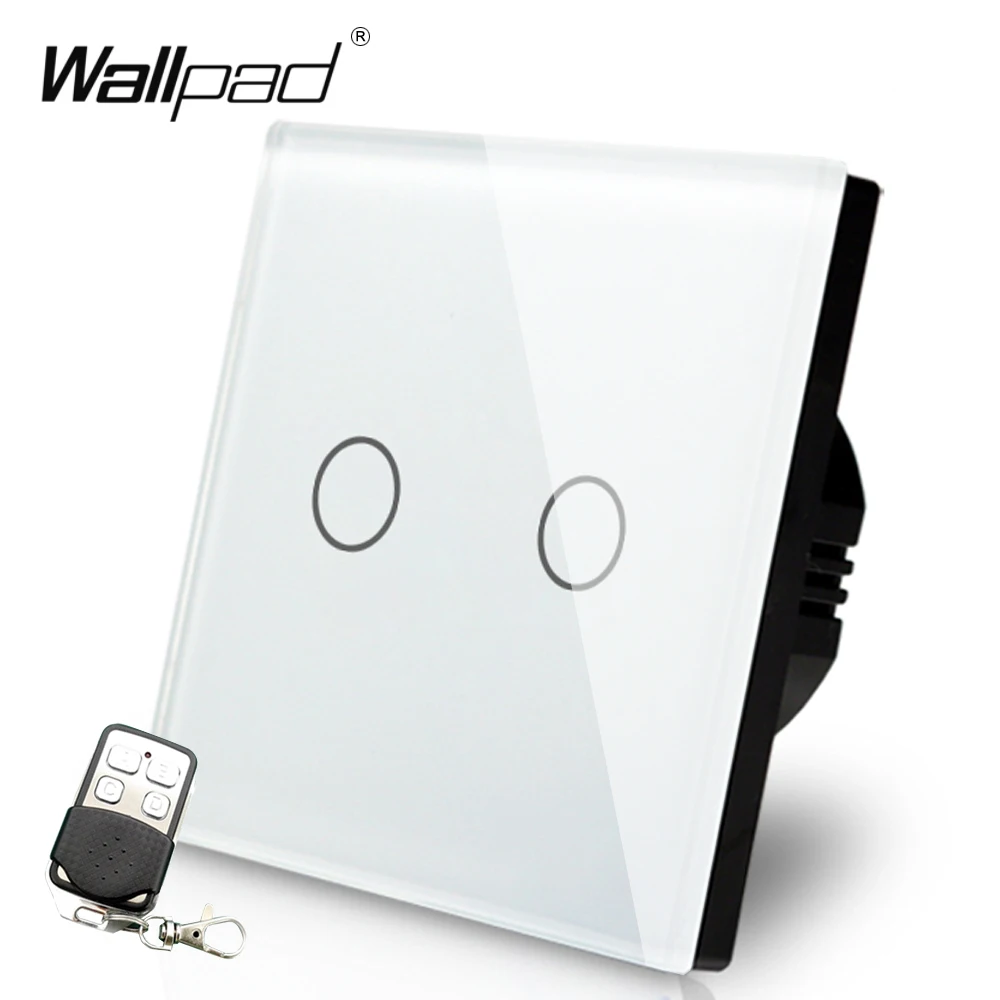 

EU UK LED Iight 2 Gang Remote Wallpad White Touch Waterproof Glass 2 Gang 1 Way RF433 Remote Control Electrical Switches