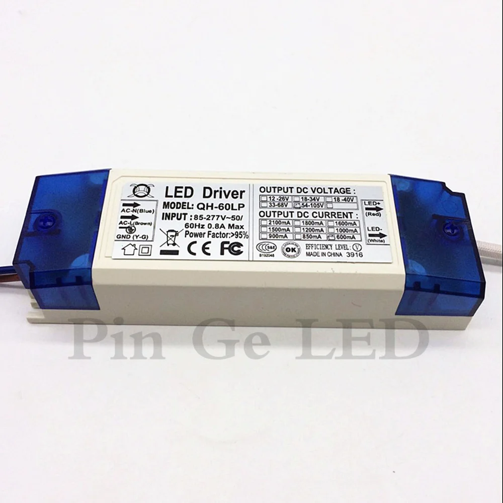 

5 Pieces 40W 50W 60W LED Driver 18-30x3W 600mA DC54-105V High Power Powr Supply For 3W Chip