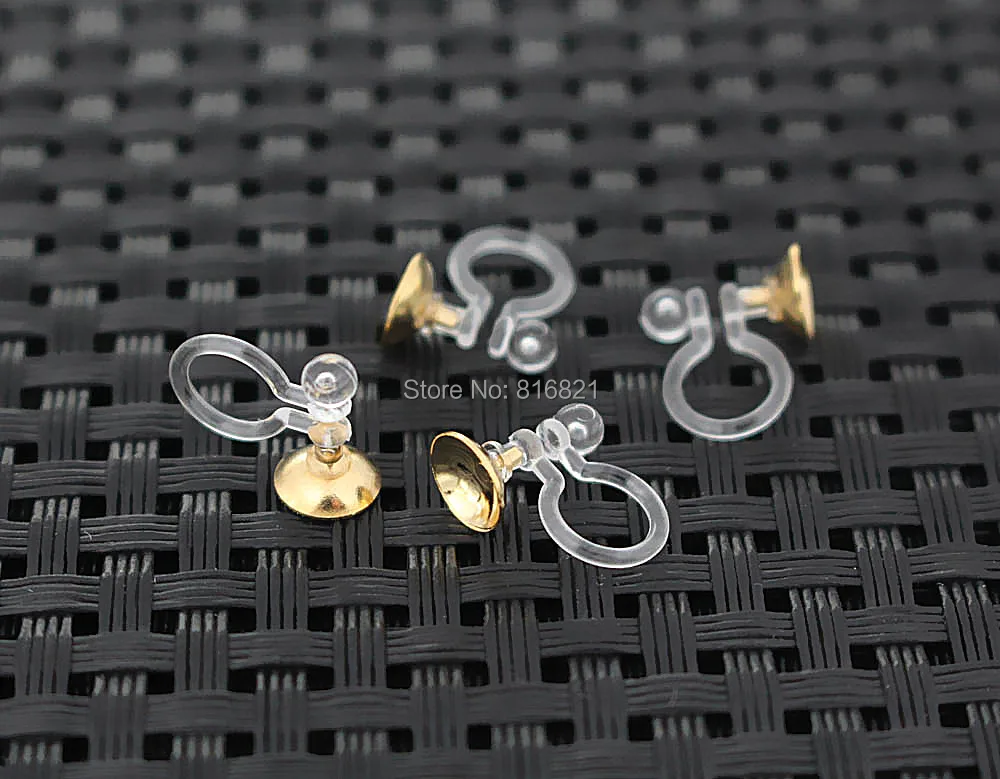 

Stainless Steel Clip Back Clip on Earrings Findings 6mm Circle Pearls Bases Plastic Clear Non-pierced Earring Components