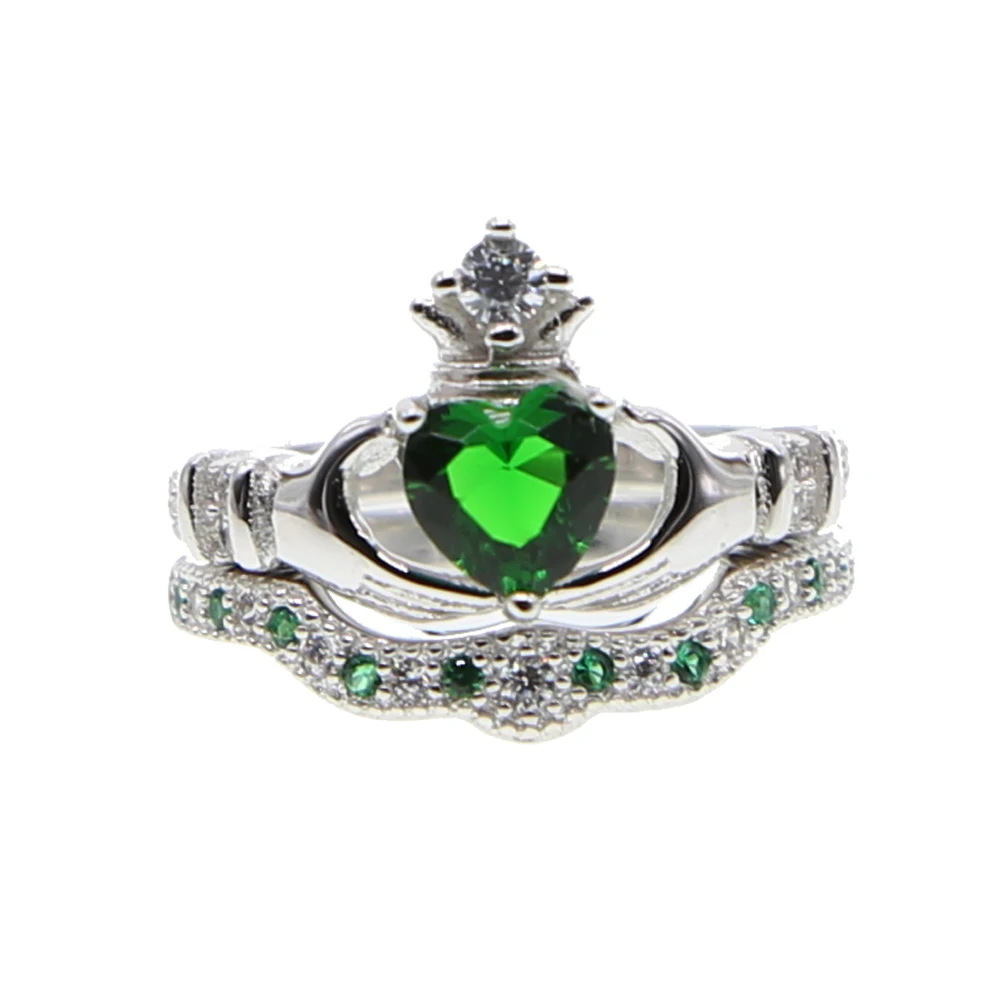 2018 wedding engagement style heart cubic zirconia 925 sterling silver irish claddagh wedding ring set