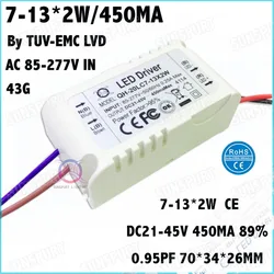 5Pcs By TUV-CE PF Box 20W AC85-277V LED Driver 7-13Cx2W 450mA DC20-45V Constant Current LED Power For Ceiling Lamp Free Shipping