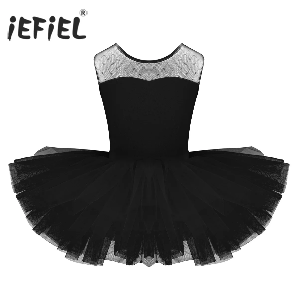 Vestido de tutú de manga corta para niñas, leotardo de gimnasia de baile de Ballet, empalme de malla elástica clásica lírica, espalda en forma de U