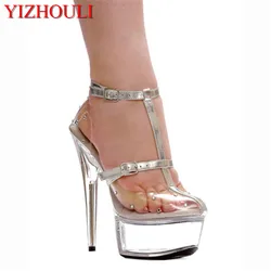 Summer banquet 15 cm high heel transparent platform shoes, sexy female model stage performance sandals