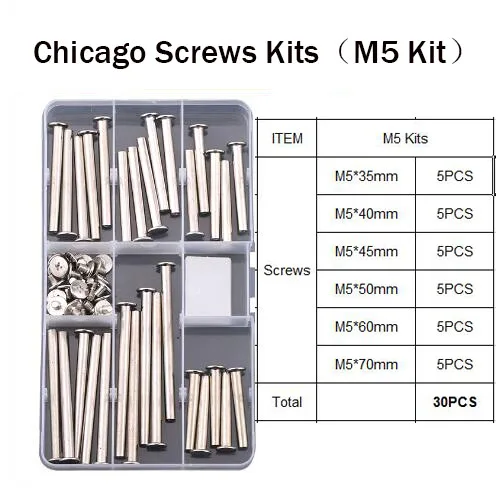 30pcs Nickel/Copper Plated Chicago Screws Assortment Kits,Snap Rivet Books Butt Screw Kits,Photo Album Binding Screw Assort Kits