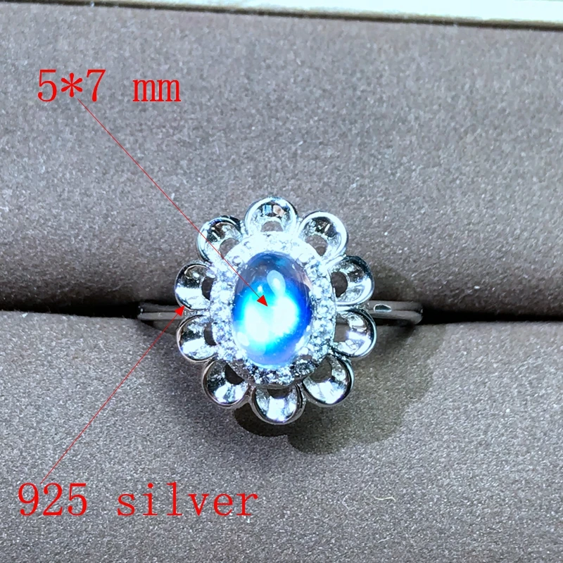 925 Silver Natural Blue Moonstone lady ring glass quality is good