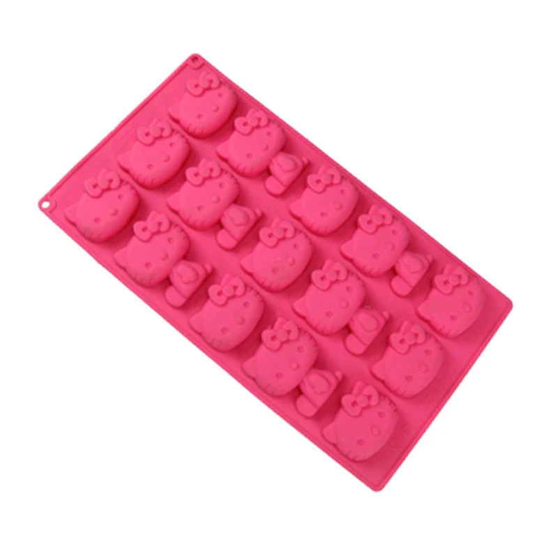 Molde de cubo de gelo em forma de gatinho, 15 ferramentas de cozinha, silicone, fondant, decoração, argila de polímero, resina, bolo de doces, super escultura