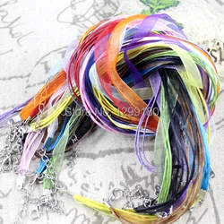 Onebeading 17-19 Inch Adjustable Assorted Colors Organza Ribbon Necklace Cord With Lobster Clasp For DIY Making 20 Strands