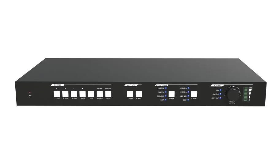 

Многоформатный бесшовный коммутатор презентаций 6x2 со встроенным 4K масштабированием и HDBaseT и выходами HDMI matrix DP USB-C вход
