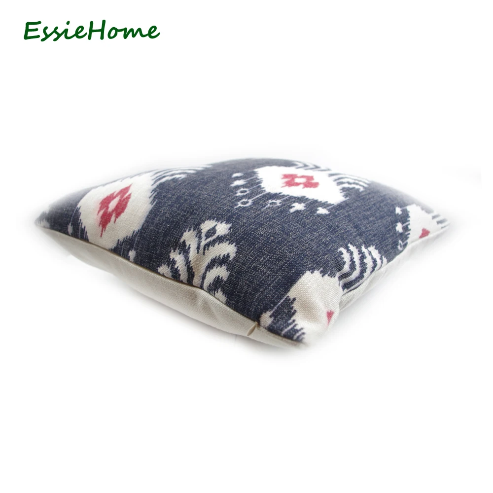 ESSIE HOME High-End Hand Print Dark Blue Navy Ikat Pattern Pillow Case Cushion Cover For Sofa Vintage Look Home Decoration Throw